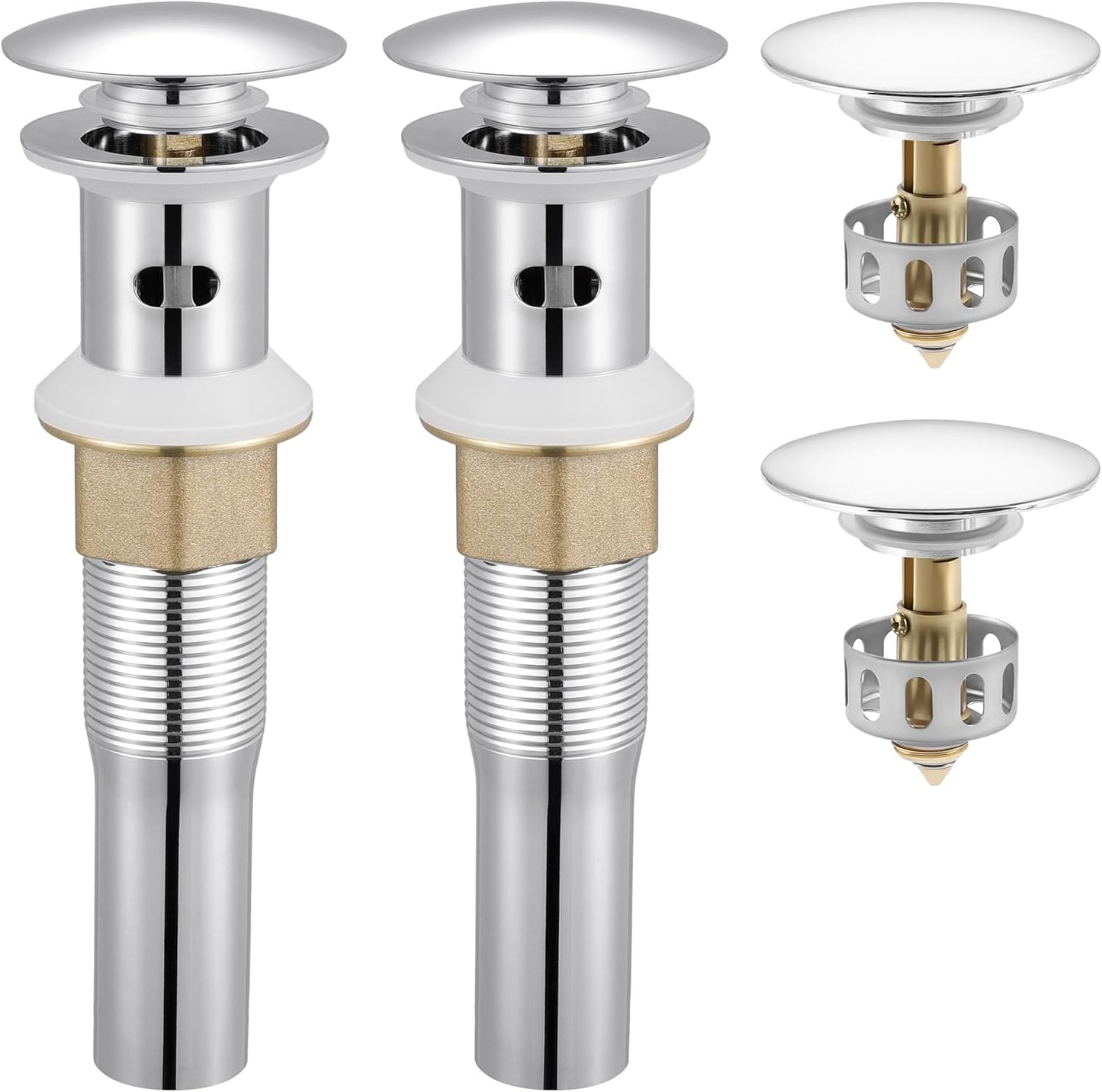 KES All Metal Bathroom Sink Drain with Strainer Basket Hair Catcher Anti Clog Pop Up Drain Stopper for Vanity Vessel Sink with Overflow, Rustproof 18/8 Stainless Steel Polished Chrome S2013A-CH