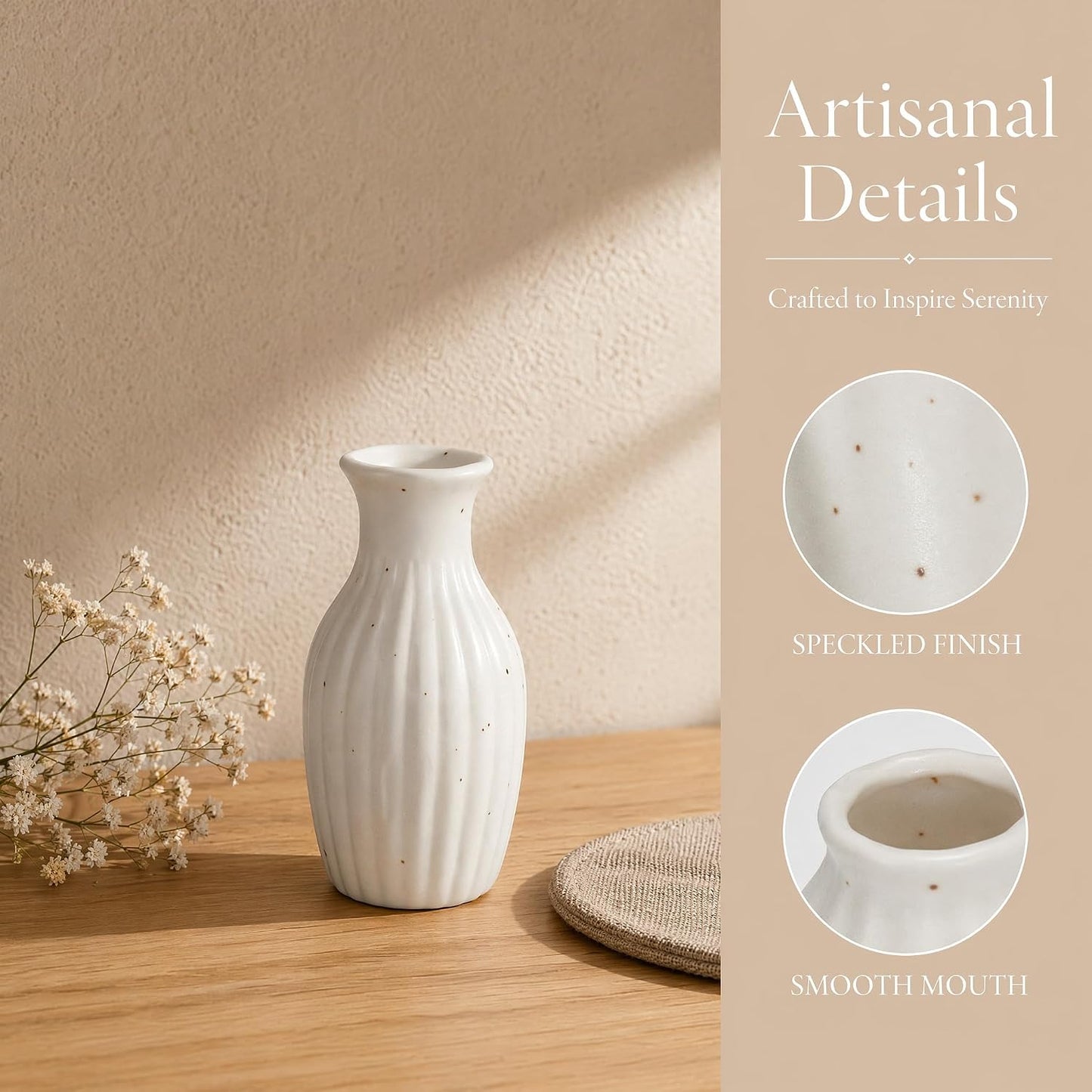 Set of 4 Small White Ceramic Vases Table Flower Vase Modern Decorative Vases for Pampas Grass, Small Vase for Home Living Room Dining Table Farmhouse Office Decor-4.9inch High