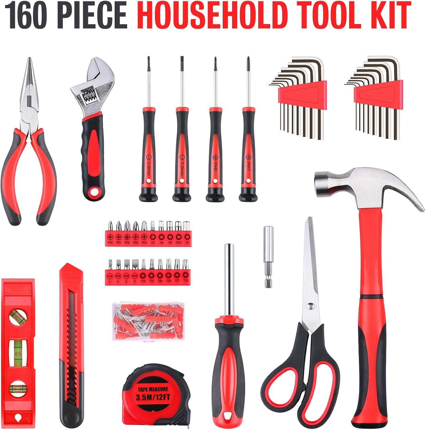 WINNER 160-Piece All-Purpose Household Tool Kit in Delicate Toolbox, Suitable for Both Male and Female, Great for Common Home Repairs, House DIY Project, Garage, Office, Gift for Father's Day