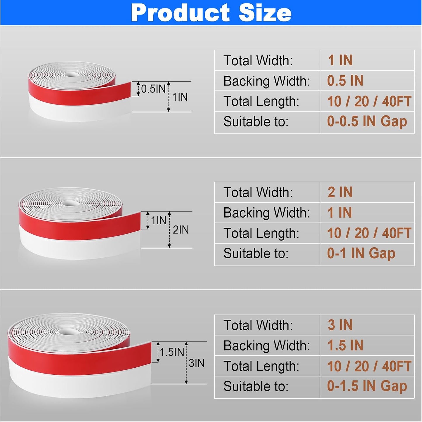 ToLanbbt Weather Stripping Silicone Door Seal Strip 2 in x 20 ft Door Draft Stopper Self Adhesive Door Draft Tape, Side & Bottom Gaps Insulation Strip for Glass Shower Door Sliding Door Window, Black