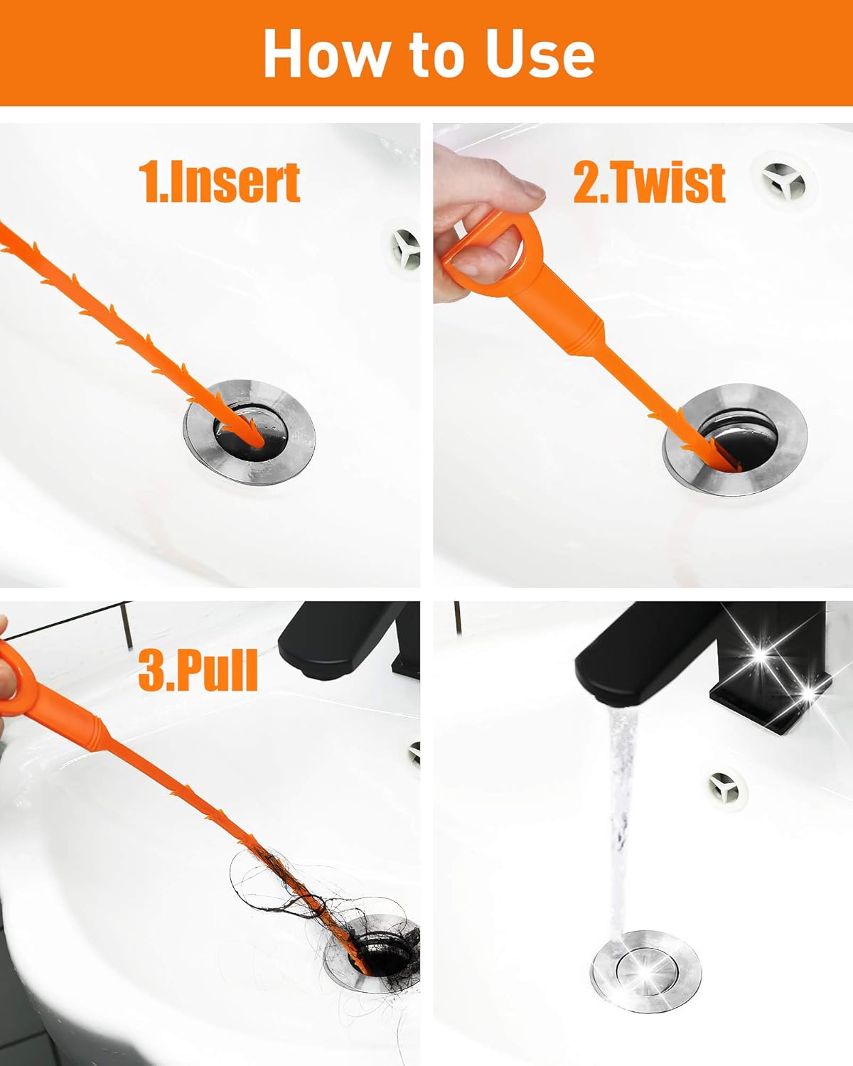 25 Inch Snake Drain Clog Remover Tool, 6PCS Hair Drain Cleaner Tool, Hair Cather Shower Drain Tool, Drain Auger hair Cleaning Tool for Shower Kitchen Sink Bath Tub Bathroom