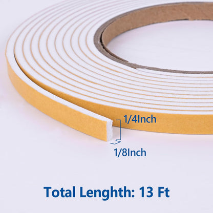Self Adhesive Foam Tape Weatherstrip 1/2in x 1/4in x 42Ft High Density Foam Insulation Strips Foam Seal Weather Stripping with Strong Adhesive for Door and Window Sound Isolation Soundproofing, White