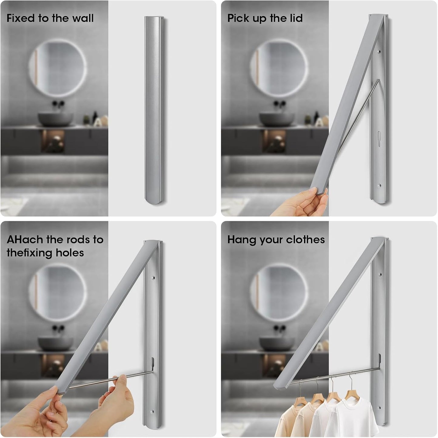 Retractable Clothes Drying Rack Wall Mounted, White | Foldable, Space-Saving, For Laundry Room/Bathroom/RV, Stainless Steel/Aluminum