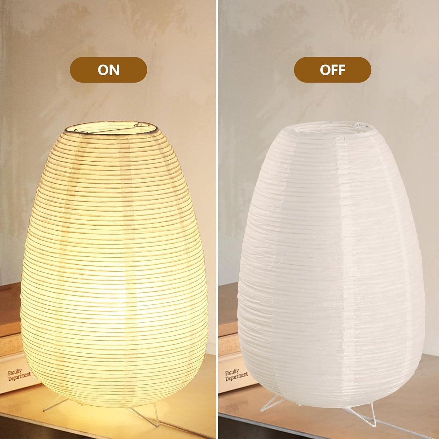 Paper Lantern Lamp, Japanese Paper Table Lamp with 3 Color, Cute Wabi-Sabi Rice Paper Lamp for Desk Bedroom Bedside(Bulb Included)