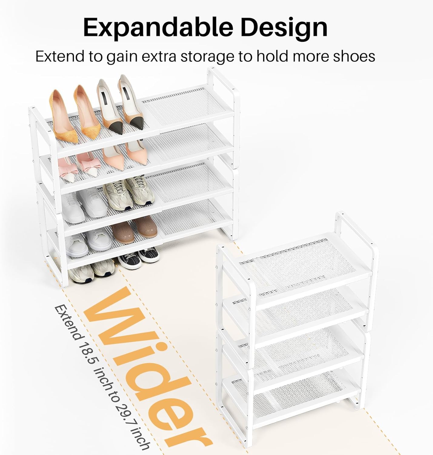 SNTD Shoe Rack - Expandable Shoe Organizer for Closet, Adjustable Metal Shoe Shelf Storage, Stackable Long Shoe Stand Holder for Garage, Entryway, Door Entrance (Black, 2-Tier)
