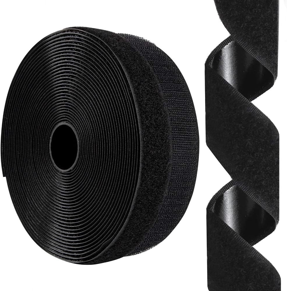 26Feet Hook and Loop Tape Sticky Back Fastener Roll, Nylon Self Adhesive Heavy Duty Strips Fastener for Home Office School Car and Crafting Organization (1, Black-3m, 26ft x 1in)