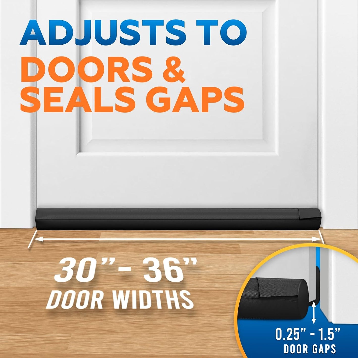 Comfyanno Under Door Draft Stopper - Bottom Door Seal & Gap Filler- Fits 30” to 36” Door, Block Noise, Sound, Air, Bugs, Dust, Easy to Install, Double Side Block, No Adhesive, Black
