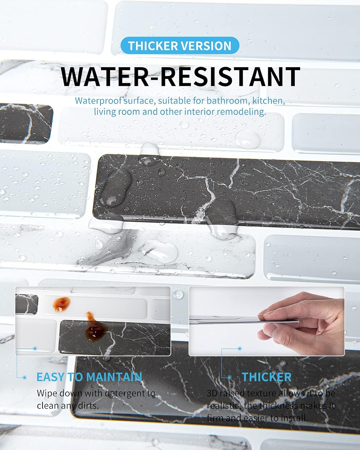 Art3d 10-Sheet Peel and Stick Kitchen Backsplash Tiles, 12"x12" Self-Adhesive Marble Grey Wall Tiles for Kitchen and Bathroom