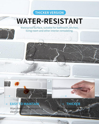 Art3d 10-Sheet Peel and Stick Kitchen Backsplash Tiles, 12"x12" Self-Adhesive Marble Grey Wall Tiles for Kitchen and Bathroom
