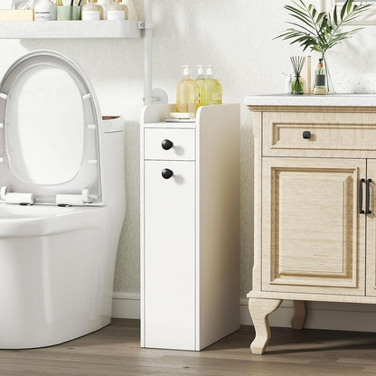 Tangkula Slim Bathroom Storage Cabinet, 4-Tier Narrow Small Side Storage Cabinet Next to Toilet, Slide Out Drawers on Casters, Bathroom Floor Organizer Toilet Paper Holder for Small Spaces (White)