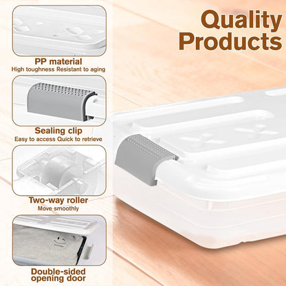 4 PCS*49 Qt Wheeled Latching Under Bed Storage, Double Opening Lids Stackable Bin with Latch Lid, Plastic Container to Organize Shoes Underbed, Clear with White Lid(White)