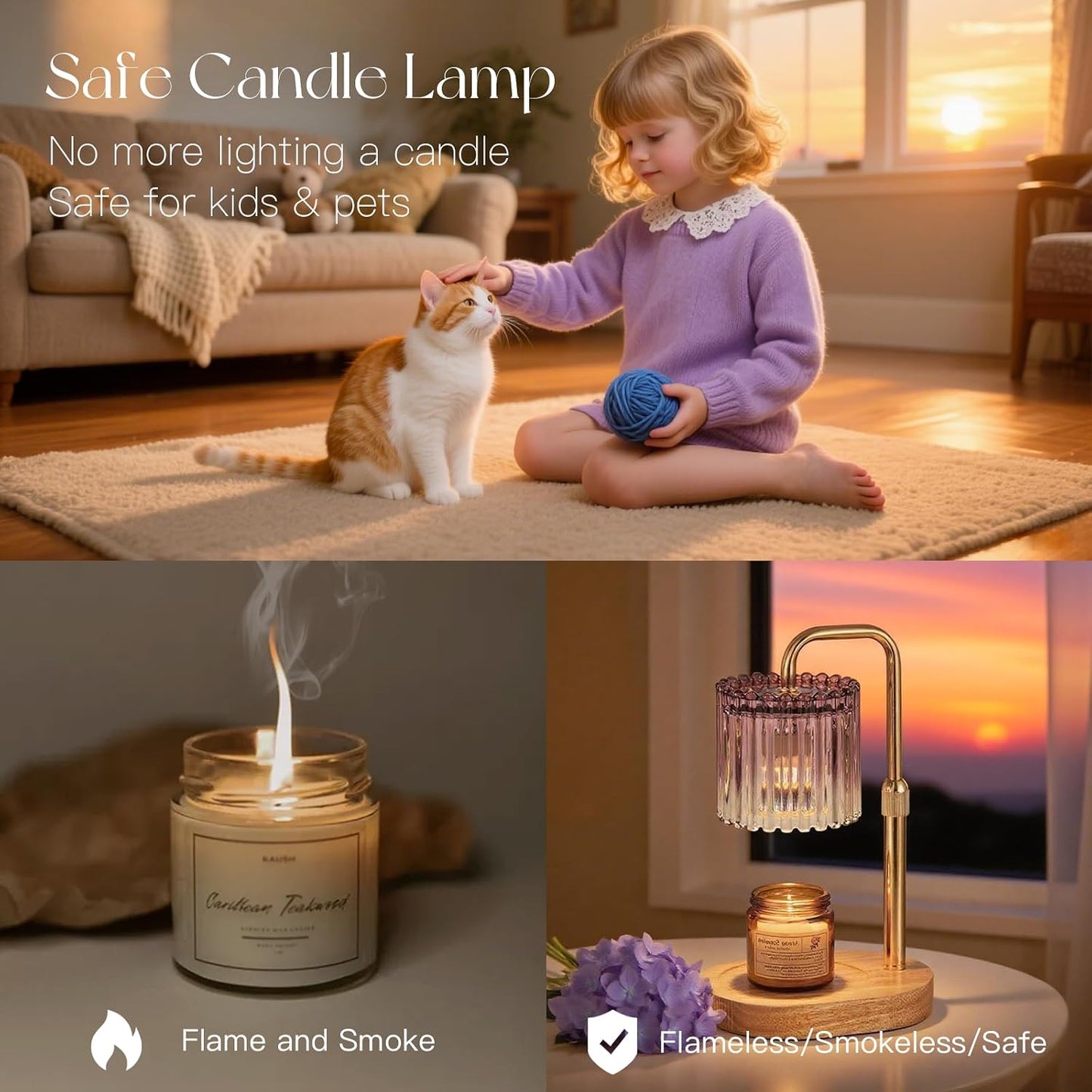 Candeldo Candle Warmer Lamp with Timer: Black Wax Melt Warmer | Height Adjustable, Dimmable, with 2 Bulbs, Modern Farmhouse Decor for Home, Bedroom, Gifts for Women, Birthday, Housewarming
