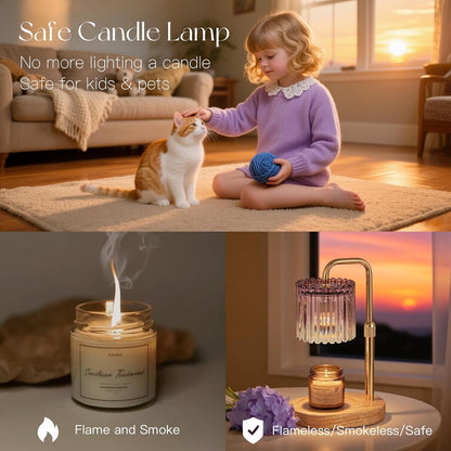 Candeldo Candle Warmer Lamp with Timer: Black Wax Melt Warmer | Height Adjustable, Dimmable, with 2 Bulbs, Modern Farmhouse Decor for Home, Bedroom, Gifts for Women, Birthday, Housewarming