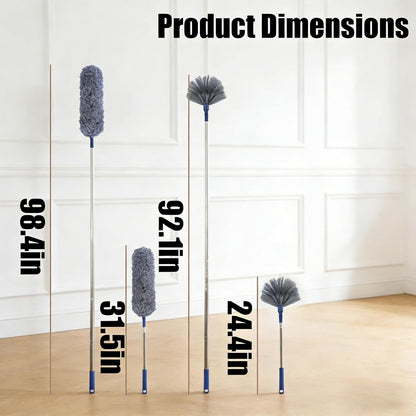 Washable Cobweb Duster Kit with Telescoping Aluminum Pole | Includes 2 Duster Heads & Corner Brush for High Ceilings, Fans, and Hard-to-Reach Areas