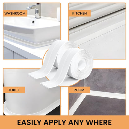 White Caulk Tape Waterproof Self Adhesive, Caulking Tape, Sealer Strip for Bathroom, Toilet Base, Shower, Bathtub, Sink, Countertop Edge Protector, Easy to Use with Silicone Caulking Tool