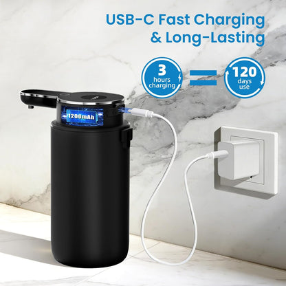 Automatic Foaming Soap Dispenser Touchless, 15oz/420ml USB-C Rechargeable Hand Soap Dispenser, 6-Level Adjustable Foam, IPX5 Waterproof, Wall Mount or Countertop for Bathroom Kitchen, Silver
