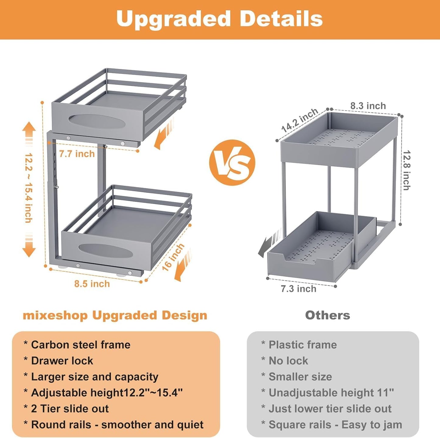 mixeshop Under Sink Organizer, 2 Tier Under Sink Organizers and Storage, Adjustable Height, Slide out Metal Cabinet Organizers, Pull out Cabinet Storage Drawer Shelf for Kitchen Bathroom (Black, 2)