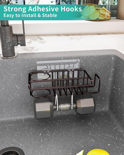 HapiRm 4 in 1 Sink Caddy Sponge Holder, SUS304 Stainless Steel Kitchen Brush Holder and Dish Cloth Hanger, Kitchen Organizers and Storage Essentials - Silver