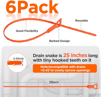 Forlivese 4 Pack 25 Inch Drain Snake,Drain Clog Remover,Sink Snake for Sewer Kitchen Sink Bathroom Tub Toilet Clogged Drains Relief Cleaning Tool