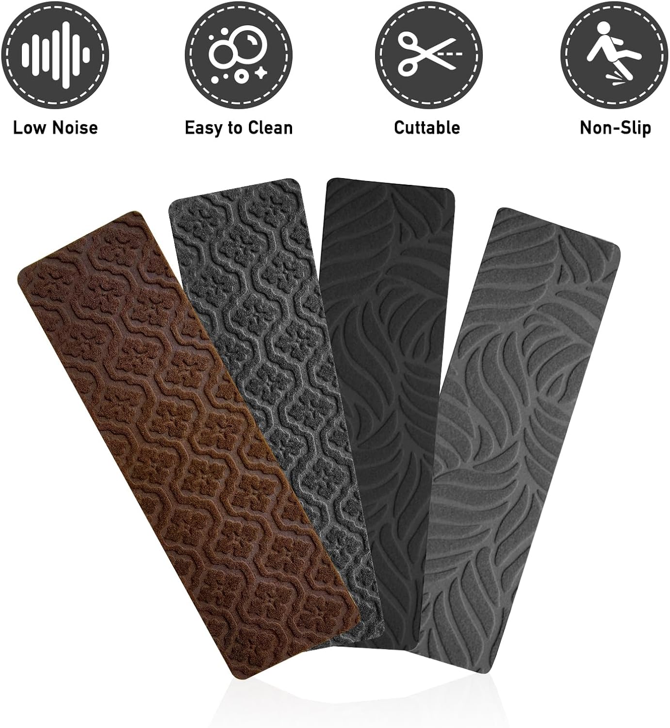 15 Pack 8 "X 30" Non-Slip Carpet Stair Treads for Indoor Wooden Steps, Made of Polyester and Reusable Adhesive, Suitable for Kids Elders and Pets（Black Lines）