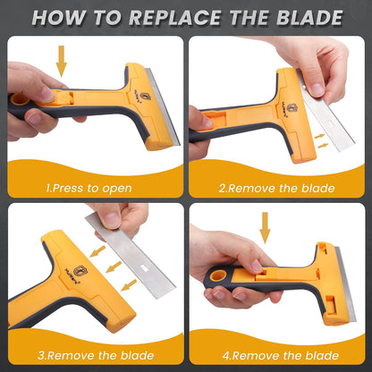 MulWark Razor Blade Scraper | 2 Handles Razor Scraper Set With Extra 12pcs Blades Heavy Duty Paint & Glass Scraper Tool With Extendable Handle for Windows, Oven Cleaning & Surface Prep
