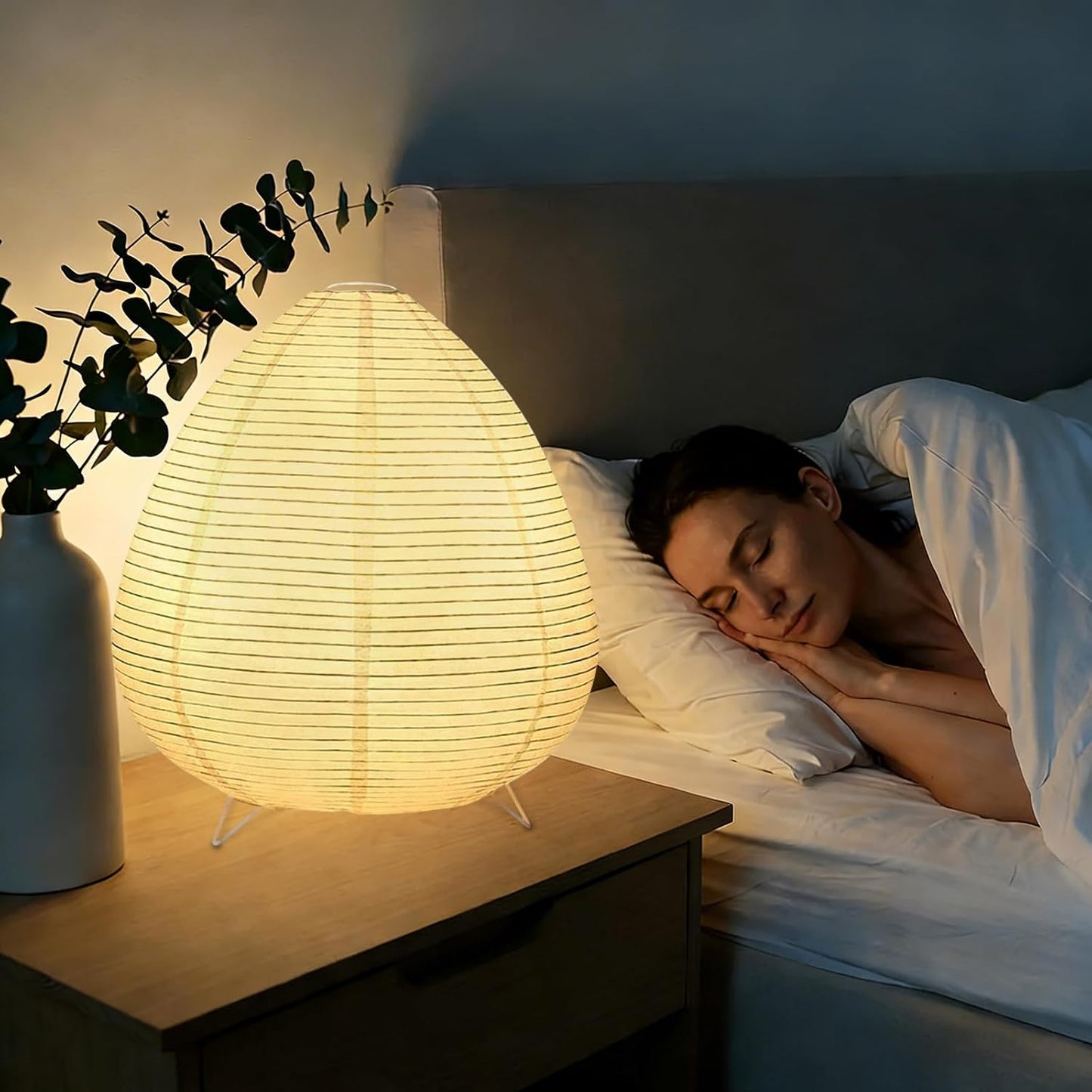 YY YEARCHY Rice Paper Table Lamp 15.3-inch Tall | Push-Button Switch E12 Base Warm Glow Desk Lamp for Bedroom Living Room Office