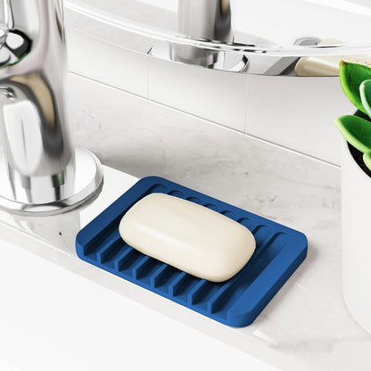 4-Pack Self Draining Soap Dish for Shower Bathroom Waterfall Silicone Soap Saver Tray Sponge Holder for Kitchen Sink Non-Slip Easy Clean (Black and White)