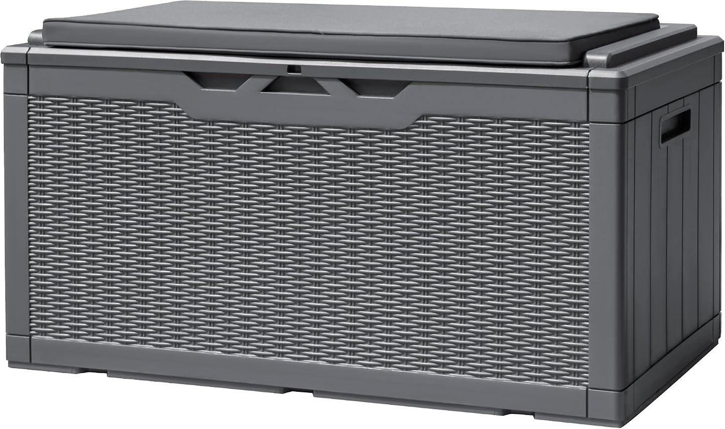 Devoko 120 Gallon Deck Box Resin Outdoor Storage Box Waterproof for Patio, Large Outdoor Storage Bench Lockable for Outside (Black)