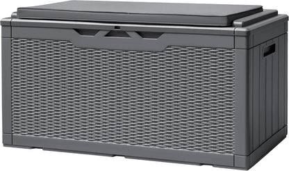 Devoko 120 Gallon Deck Box Resin Outdoor Storage Box Waterproof for Patio, Large Outdoor Storage Bench Lockable for Outside (Black)
