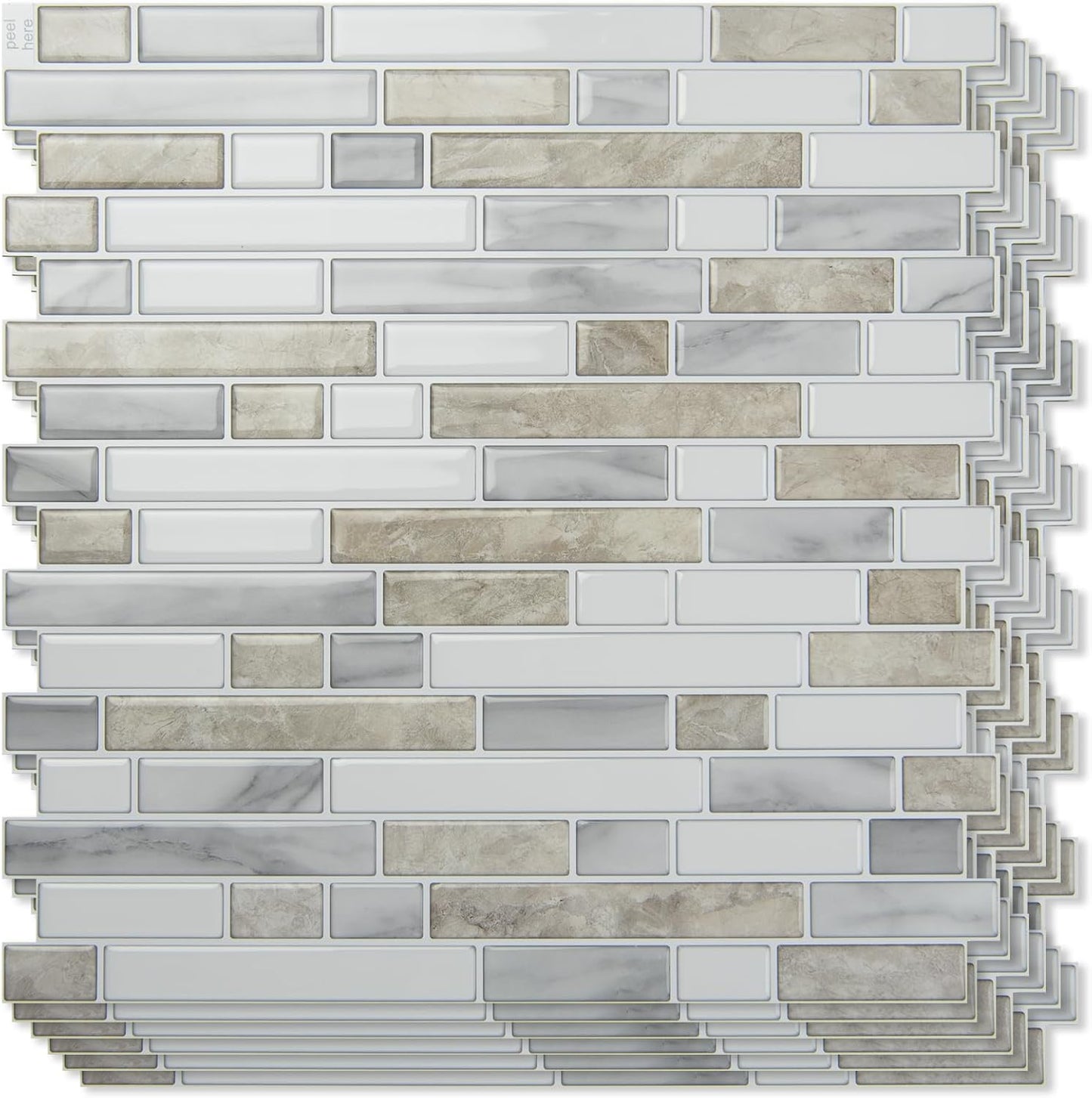 Art3d 10-Sheet Heavy-Duty Peel and Stick Backsplash, Waterproof Wall Tiles Stick on Kitchen Backsplash Living Space, Beige & White