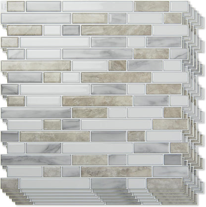 Art3d 10-Sheet Heavy-Duty Peel and Stick Backsplash, Waterproof Wall Tiles Stick on Kitchen Backsplash Living Space, Beige & White