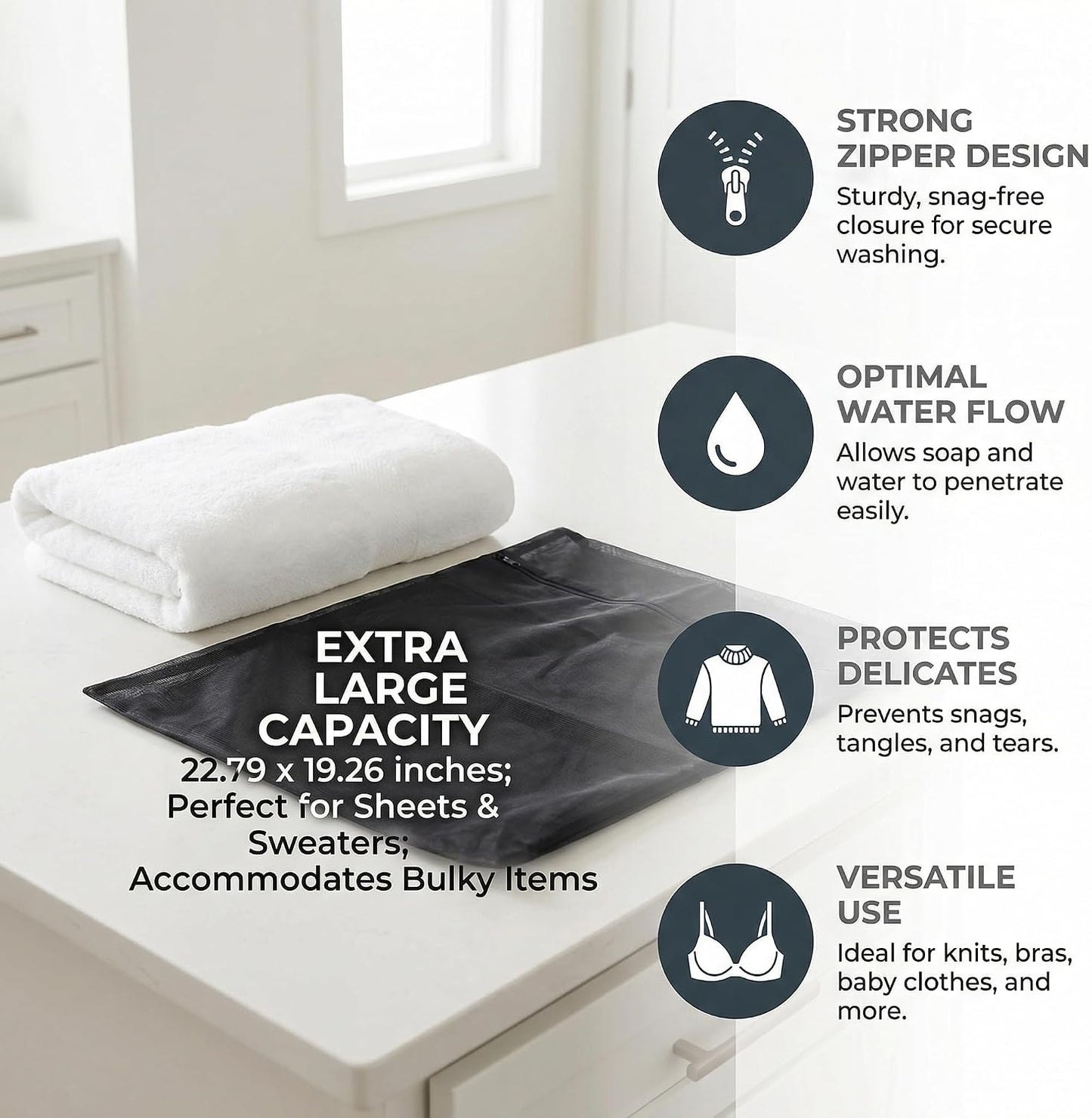 4pcs Mesh Laundry Bags Zipper Heavy Duty Washing Machine Bags Clothing Sweater Undergarment Travel Storage Organizer
