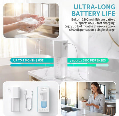 Automatic Foaming Soap Dispenser,Touchless Foam Soap Dispenser 4-Level Adjustable Electric, Auto Bathroom Kitchen Hand Soap Dispenser,12oz/350ml, Wall Mounted, Rechargeable