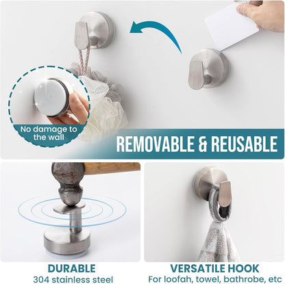 TAILI Suction Cup Razor Holder in Shower 2 Pack, Towel, Loofah, Shaver Holder for Bathroom Wall, Powerful Suction Cup Shower Hooks, Easy to Install and Reuse, White