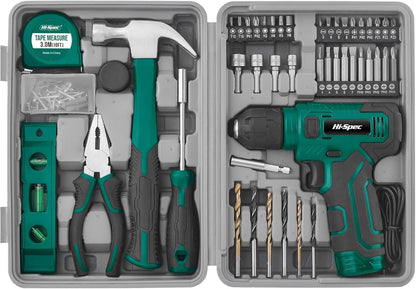 Hi-Spec Pink Tool Set with 8V Drill Set. Complete Cordless & Rechargeable USB Electric Drill Driver Kit for Women, Home DIY Repair & Maintenance, in a Compact Toolbox.