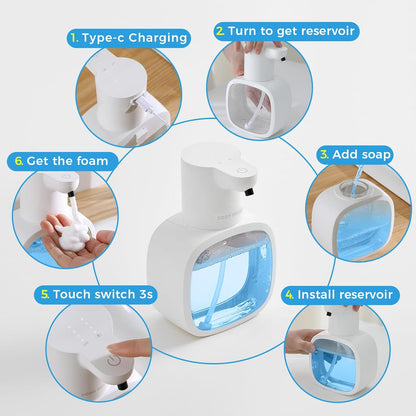 Automatic Foaming Soap Dispenser, 17oz/500ml Touchless Rechargeable with 4-Level Adjustable & IPX5 Waterproof - Level Display for Wall/Tabletop Use in Bathroom, Kitchen, Black