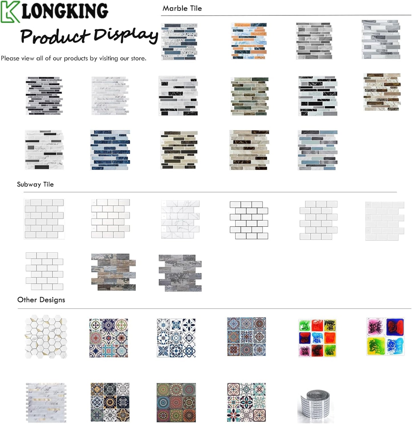 LONGKING Marble Peel and Stick Backsplash for Kitchen, 3D Adhesive Tile Backsplash for Kitchen, Bathroom, Wall Tile, 10 Sheets, 12" x 12"