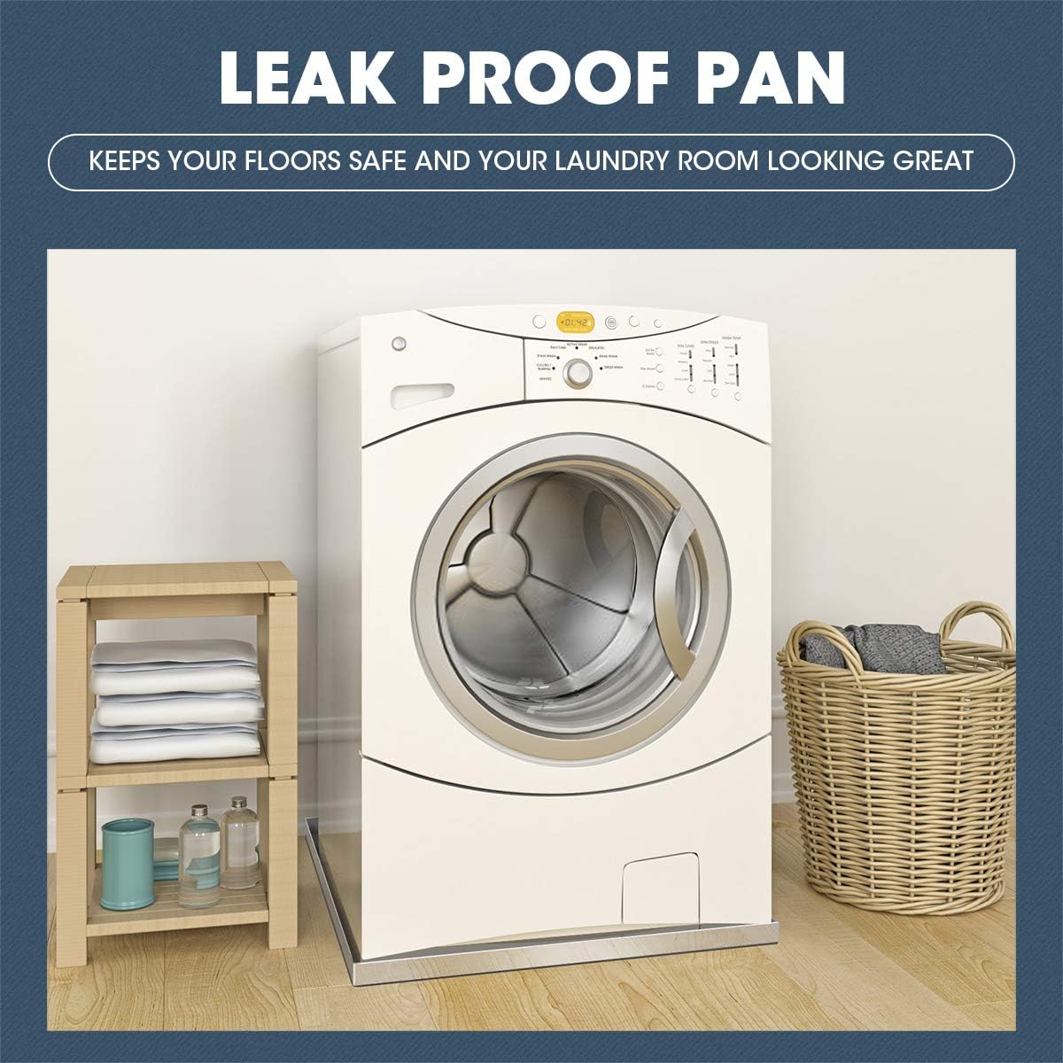 Washing Machine Pan-28" x 30" x 2.5", Heavy Duty 304 Stainless Steel, Washing Machine Tray with Anti-Slip Bottom Pad, Raised Edge Drain Pan, No Hole, Leak Protection for Laundry Room