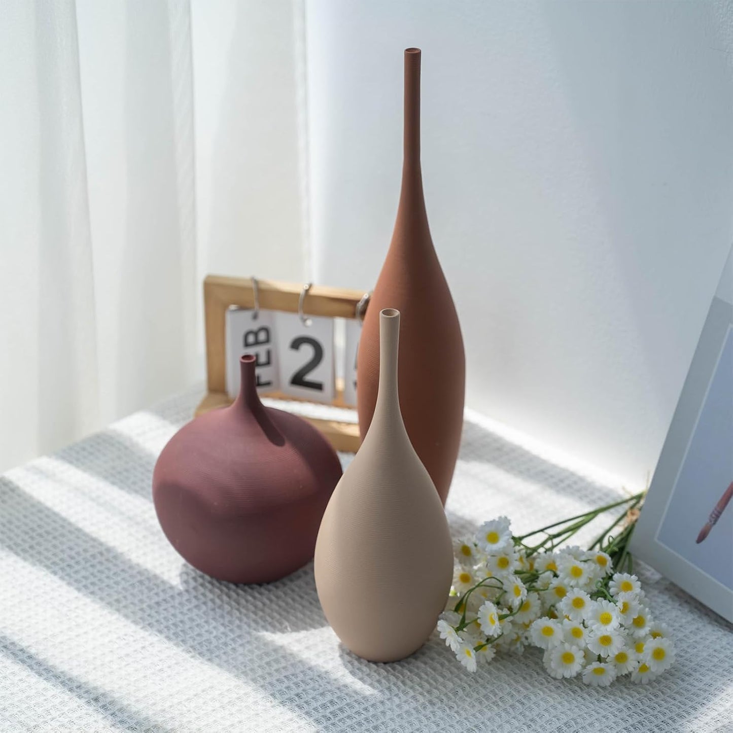 Relexome White Ceramic Vase Modern Boho Wabi-Sabi Flower Vase Set of 3 Decorative Aesthetic Vases for Centerpieces Pampas Matte Minimalist Vases for Living Room Table Shelf Home Decor Gift