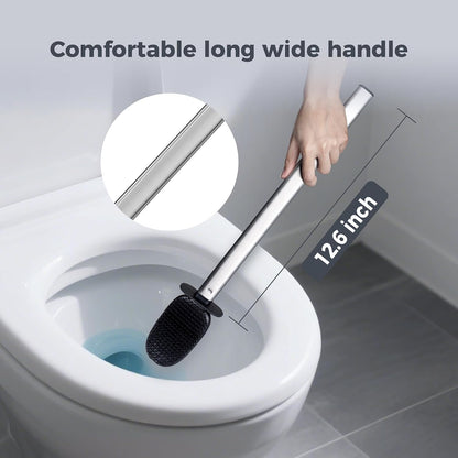 Sineng Silicone Toilet Brush and Holder Set, Stainless Steel Toilet Cleaning Brush, One-Piece Long Handle, Flexible Compact Modern RV Toilet Bowl Brush for Bathroom
