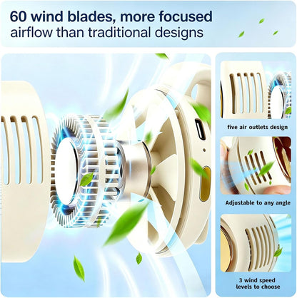 Portable Silent Clip-On Bladeless Personal Fan, Wearable Waist & Neck Fan, 360° Rotation, 3 Speeds, USB-C Rechargeable, Compact & Lightweight, Hands-Free Cooling for Travel, Office & Outdoor (Pink)