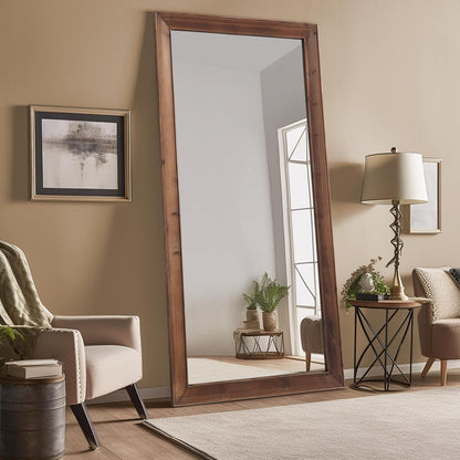Rustic Standing Full Length Mirror Wood Frame, 56"X21" Farmhouse Floor Mirror for Bedroom Living Room Entryway, Hanging or Leaning Wall-Mounted Full Body Mirror, Tempered Glass, White