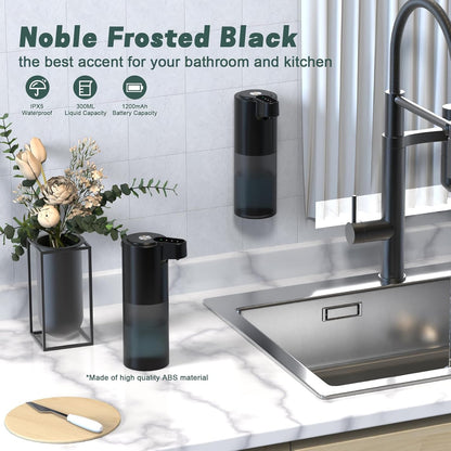 Automatic Foaming Soap Dispenser USB C Rechargeable Hand Soap Dispenser for Bathroom Touchless Dish Soap Dispenser for Kitchen IPX5 Waterproof, Matte Black