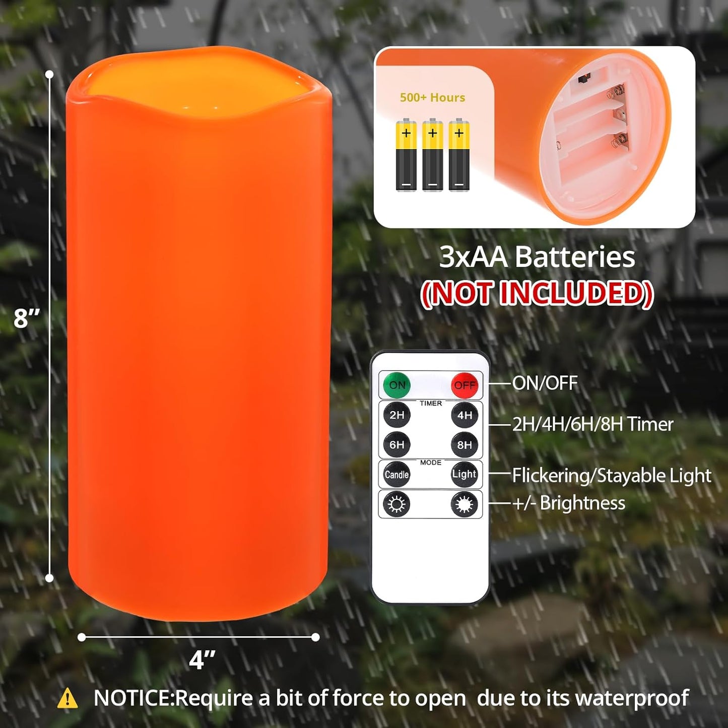 NURADA Large Waterproof Flameless Candles 6" 8" 10" x 4" - Outdoor Indoor LED Pillar Flickering Candle Battery Operated with Timer Remote for Patio Porch Lanterns - Ivory White Set of 3