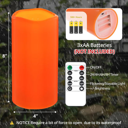 NURADA Large Waterproof Flameless Candles 6" 8" 10" x 4" - Outdoor Indoor LED Pillar Flickering Candle Battery Operated with Timer Remote for Patio Porch Lanterns - Ivory White Set of 3
