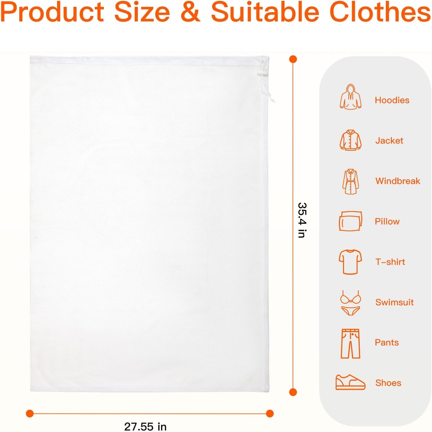 6Pcs Organic Cotton Mesh Laundry Bags for Delicates, Durable Mesh Wash Bags, Sturdy Zipper Laundry Bag for Underwear, Clothes, Shoes, Socks, (3 Large, 3 Medium)