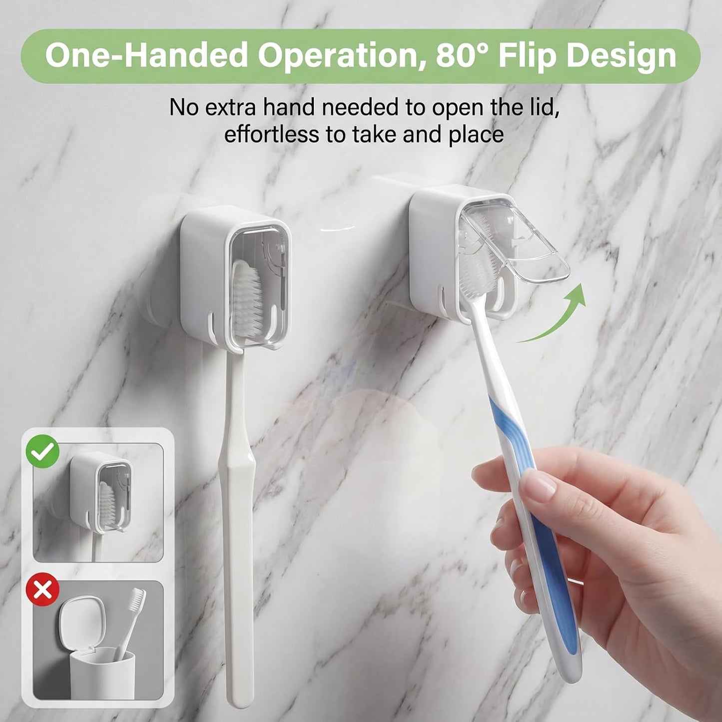 2PCS Toothbrush Wall Mount for Shower Clear Self Adhesive Toothbrush Holder Hanging Innovation Single Slot Design Wall Hanging Toothbrush-Holder with Cover for Bathroom Family Travel