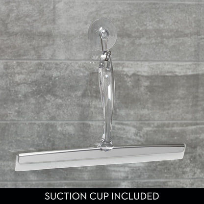 iDesign Zia Metal and Plastic Bathroom Squeegee for Shower, Glass Doors, Floors, Mirrors, with Suction Hook Holder , 12 Inches, Clear and Stainless Steel