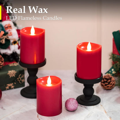 3"x4" Flickering Flameless Battery Candles with Timer, White Realistic LED Pillar Candles, Set of 2 Large Remote-Operated Candles for Home Indoor/Outdoor & Holiday Decor
