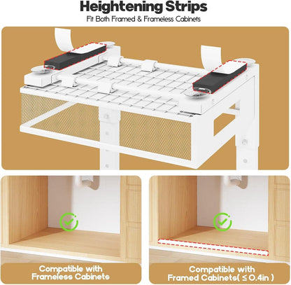 Under Sink Organizer, 2-Tier Dual Pull Out Cabinet Organizer Drawers With Smooth Circular Rail, Large Capacity Metal Mesh Sliding Shelves For Bathroom& Kitchen Storage,Height Adjustable–White,2 Packs